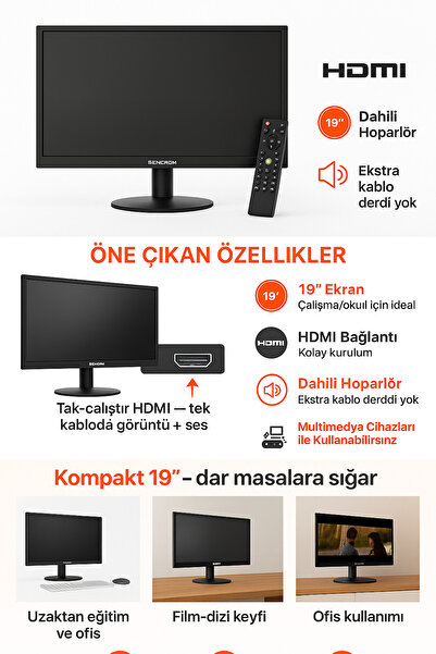 sencrom Sencro SNC-H-MON19 19" Dahili Hoparlör HDMI Monitör