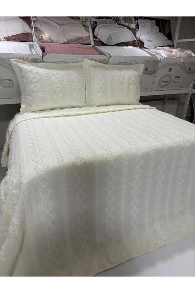 ESTİMA Aslan Tekstil Eda Çift Kişilik Yatak Örtüsü Seti - İskandinav Bohem Püsküllü Örtü Takımı - Şık Kutu ve Paket