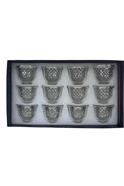 MOSTAFA 12-piece glass coffee cup set with silver and gold pattern