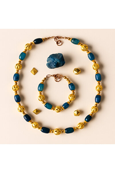 Asteria Elite Blue Agate Communication, Expression and Optimism Necklace Bracelet Set