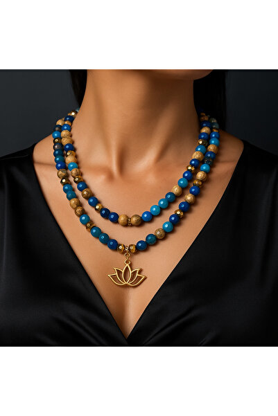 Asteria Elite Mavi Akik Sarı Jasper Iletişim Iç Huzur Ve Denge Kolyesi