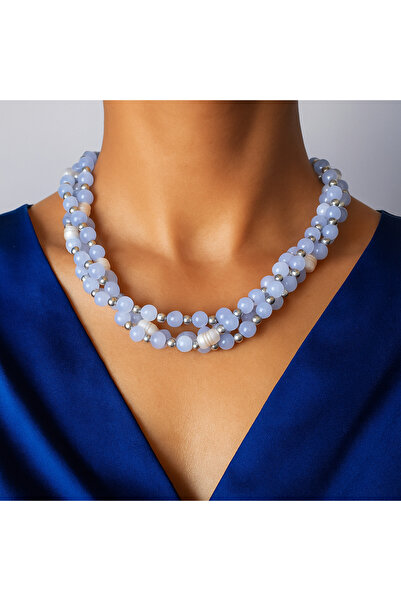 Asteria Elite Mavi Kuvars Inci 3 Sıralı Iletişim, Zarafet Ve Huzur Kolyesi