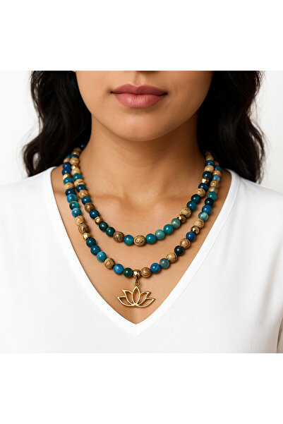 Asteria Elite Mavi Akik Sarı Jasper Iletişim Iç Huzur Ve Denge Kolyesi