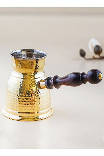 Bin Shihoun إبريق قهوة تركي نحاسي مقاس 10 سم بمقبض خشبي صنع في الهند