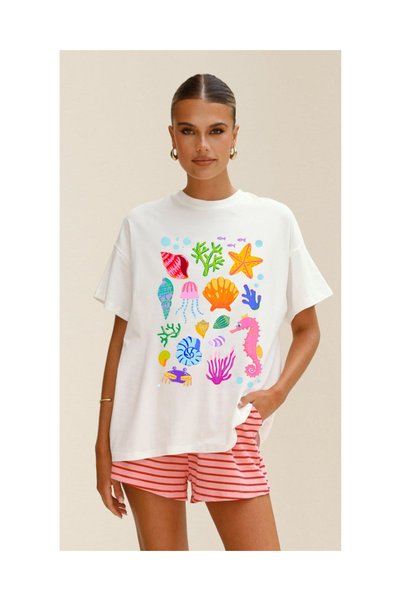 Tubinyoo Seashells Printed Unisex Oversize T-Shirt
