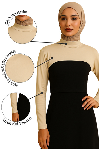mirach Stretchy Stand Collar Neck Collar Oversleeve Combed Cotton Long Sleeve Hijab Bodysuit Oversleeve Lycra