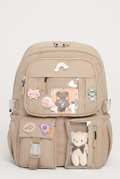 Roxbros Kawaii Kore Tarzı Aksesuarlı 3'lü Set Çocuk İlkokul Çantası Kalemlikli Beslenme Çantalı Sırt Çantası