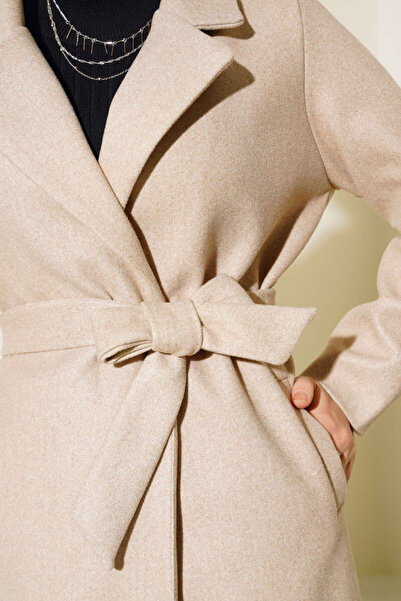 Prilika Жіночий екрю з підкладкою, з хутряними рукавами, оверсайз, довгий кашеміровий пальто