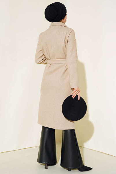 Prilika Жіночий екрю з підкладкою, з хутряними рукавами, оверсайз, довгий кашеміровий пальто