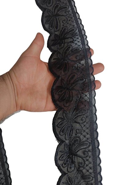 DUAYEN dantel siyah organze üzerine işleme aşıkı dildade desen 1 metre