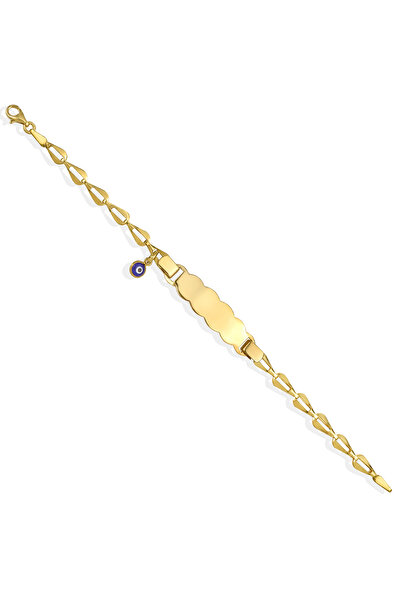 Nox Jewelry 14 Ayar Altın Kaplama Bebek ve Çocuk Göz Boncuk Nazarlı İsim Gümüş Bilellik Künye - BPC00104