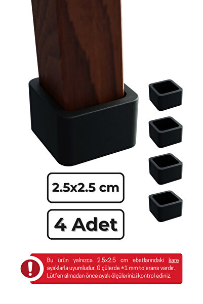 wooden lane studio 25x25 mm 4’lü Siyah Kare Kaymaz Sandalye Ayak Pabucu – Sessiz ve Parke Koruyucu