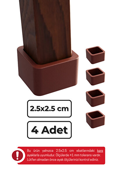 wooden lane studio 25x25 mm 4’lü Kahverengi Kare Kaymaz Sandalye Ayak Pabucu – Sessiz ve Parke Koruyucu
