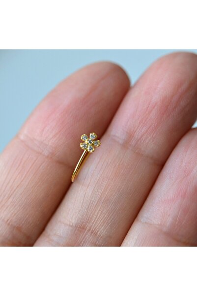 Heppii 925 Ayar Gümüş Gold Kaplama Delik Gerektirmeyen Sıkıştırmalı Çiçek Hızma