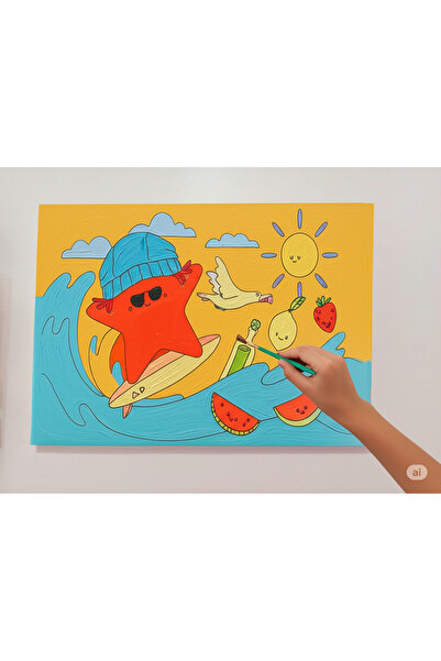 dudu ahşap 25x35 Resimli Tuval Çocuk Boyama Seti-Deniz Yıldızı-6 renk akrilik...