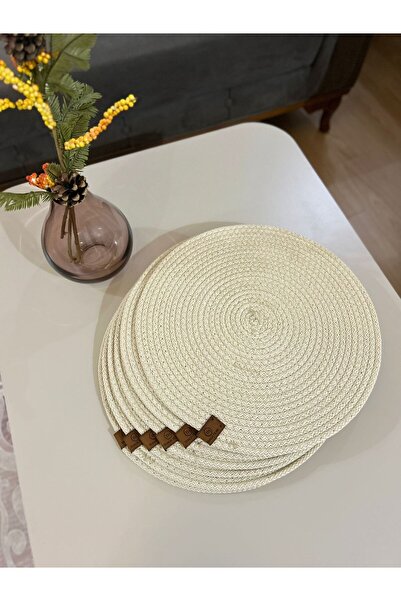 VELLORA HOME 6'Lı Krem Renk Supla Takımı American Servis 32cm çap Hasır Örgü ...