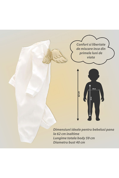 OEM Newborn bodysuit, Angel with golden wings model, 0-3 months - 62 cm, 100% cotton, white color