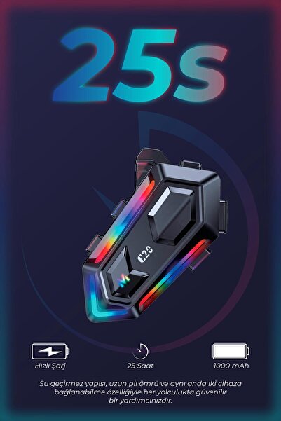 TUROVE MOTORSİKLET KASK KULAKLIK ÇİFT TELEFON BAĞLANTILI 5.3 BLUETOOTH RGB IŞIKLI