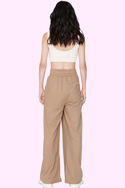 PayBuy Kadın Moda Geniş Paça Örme Pantolon Yüksek Bel Beli Lastikli Slogan Desenli Kışlık Günlük Kullanım