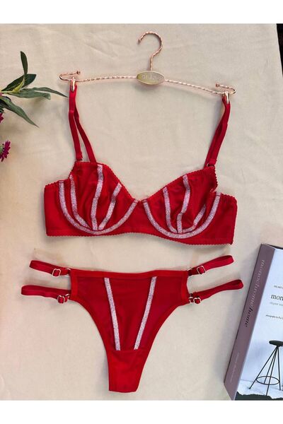 SİLVER MİRROR Glitter Stripe Detailed Underwire Bra Set