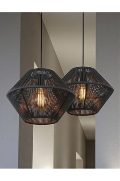 DNRYSL Loft Style Black Jute Pendant Lamp Chandelier, Modern and Bohemian Decorative Lighting