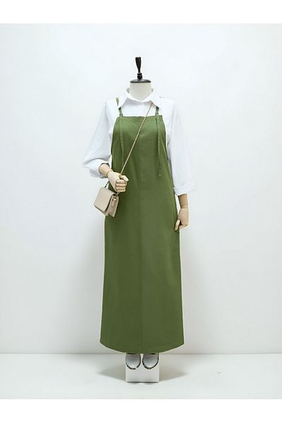 Modamorfo Gabardine Gilet Dress with Strap - Khaki