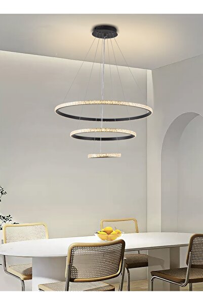 best power ثريا LED حلزونية سوداء بثلاث حلقات إضاءة 6829-BK مع ثلاثة أوضاع إضاءة