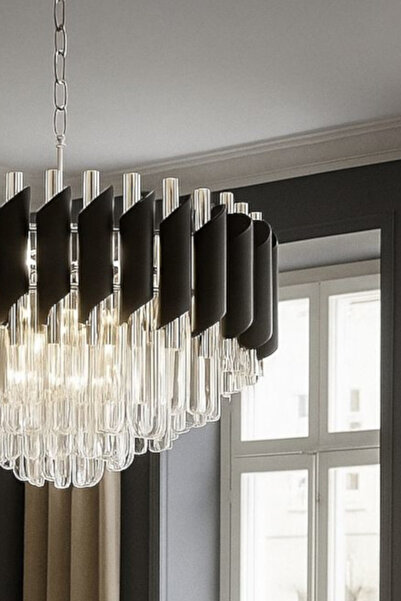 Luna Lighting Kuvars Model Krom Kaplama Şık Tarz Kristal Salon Oturma Yemek Odası Hol Antre Avize