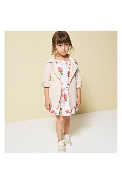 Sarabanda Girls' Dress in Elastic Poplin with Floral Print, White, 2 Years Old