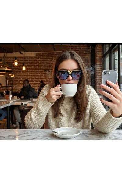 Manu Collection Women's Black Gold Detailed Trend Uv 400 Filter Glasses with Special Case