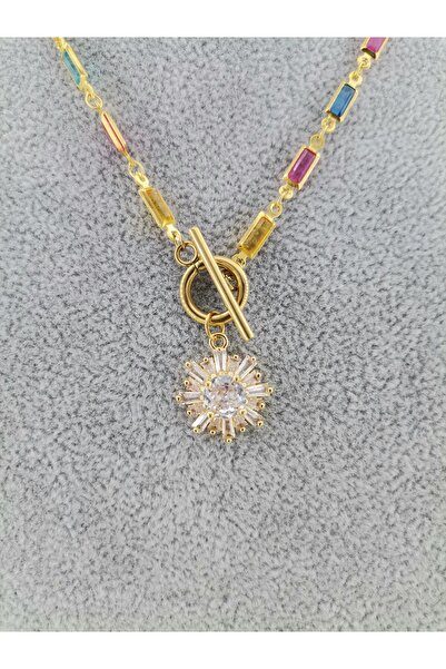 Hobimos Special Series Colorful Zircon Stone End Pendant - Stylish Steel Necklace