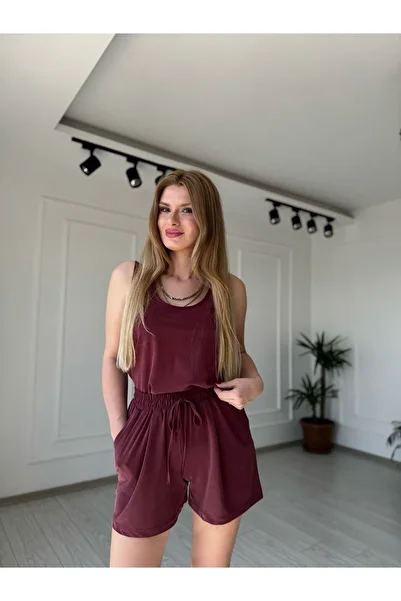 Store Thick Strap Breathable Fabric Shorts Set - Plum