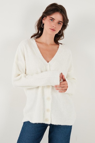 Lela Oversize Fit Buttoned V-Neck Long Sleeve Knitwear Cardigan Cardigan 4616232