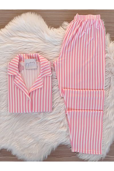 Pijamacs Pink Striped Long Sleeve Soft Feeling Pajamas Set