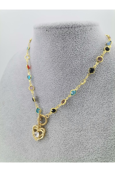 Hobimos Special Series Colorful Zircon Stone End Pendant - Stylish Steel Necklace