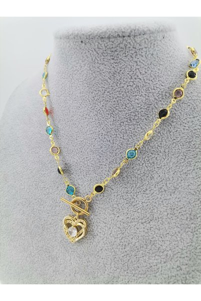 Hobimos Special Series Colorful Zircon Stone End Pendant - Stylish Steel Necklace