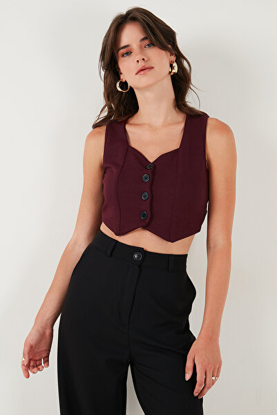 Lela Slim Fit Heart Collar Buttoned Thick Strap Crop Vest Vest 5865497