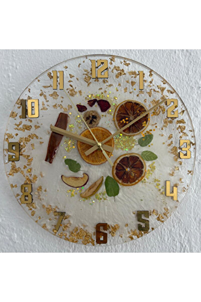 Pelince - Narenciye ve Meyve Temalı Epoksi Mutfak Duvar Saati - Beyaz II - 30 cm