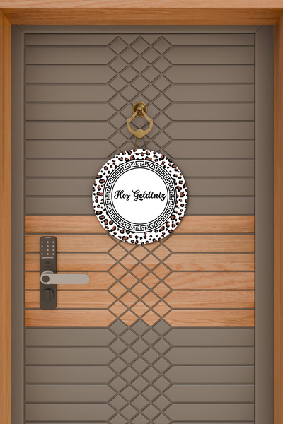 Dormot Сучасна дерев'яна цифрова друкована прикраса для дверей - білий леопардовий візерунок, прикраса для зовнішніх дверей