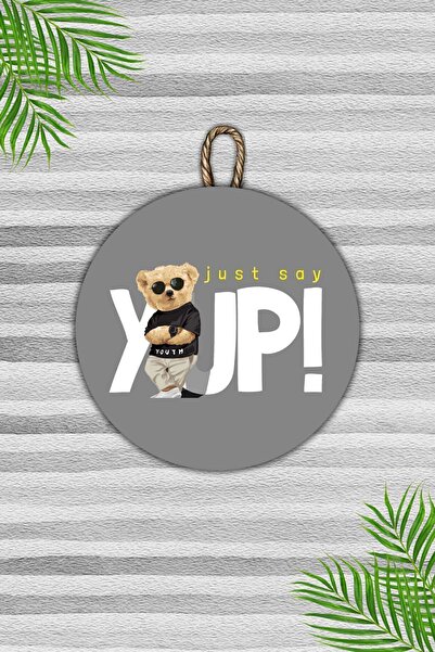 Dormot Ornament modern pentru ușă din lemn - Teddy Bear pe fundal gri Yup! Ornament pentru ușă - Ornament pentru ușă în aer liber