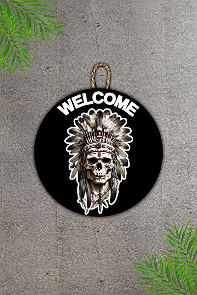 Dormot Μοντέρνο Ξύλινο Στολίδι Πόρτας - Στολίδι Πόρτας Τοίχου Σκληρού Κεφαλιού με Μαύρο Κόκκινο Δέρμα - Εξωτερικό Στολίδι Πόρτας