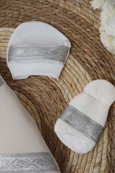Fun Moment Newborn baby bisht - beige and silver bisht design