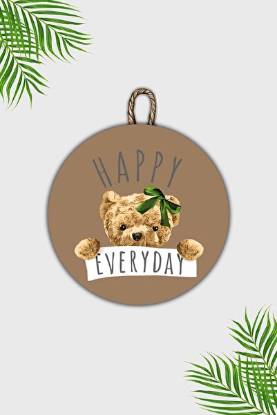 Dormot Сучасна дерев'яна прикраса для дверей - коричневий фон з ведмедиком Happy Everyday Прикраса для дверей - зовнішня прикраса для дверей