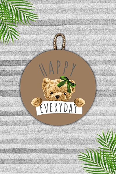 Dormot Сучасна дерев'яна прикраса для дверей - коричневий фон з ведмедиком Happy Everyday Прикраса для дверей - зовнішня прикраса для дверей