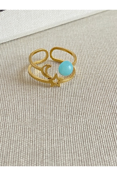 FIERA JEWELRY Turquoise Stone Steel Adjustable Women's Ring
