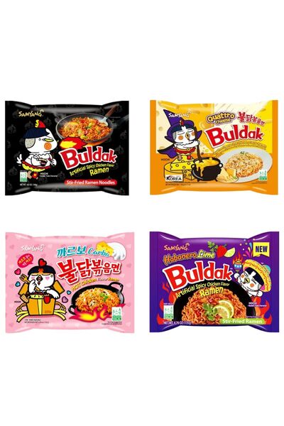 SAMYANG buldak ramen 4 flavor combo (carbo + çeşit peynirli + acılı + habanero lime ) 4 Adet