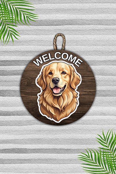 Dormot زخرفة باب خشبي حديث - زخرفة باب حائط بنمط كلب ذهبي خشبي - زخرفة باب خارجي