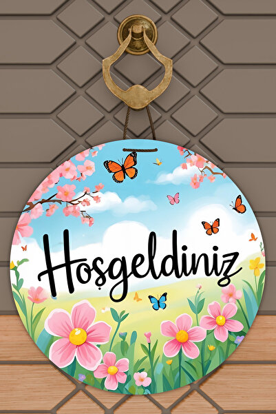 Dormot زخرفة باب ربيعية خشبية حديثة بطباعة رقمية باللون الوردي والأزرق