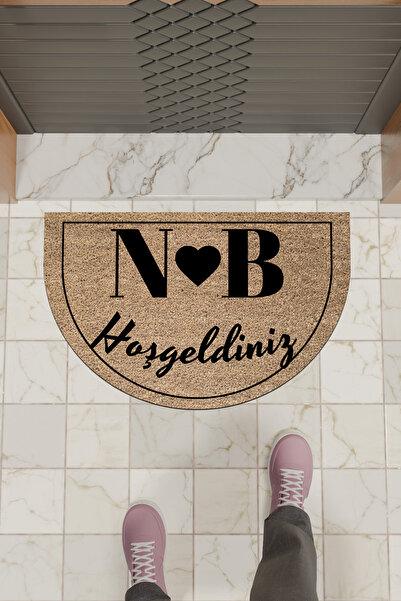 Dormot Modern Dijital Paspas lKahverengi Kişiye Özel Baş Harfli Hoşgeldiniz P...