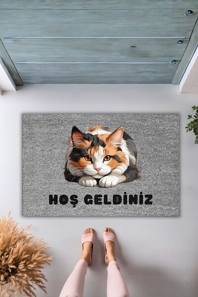 Dormot Modern Digital Printing Doormat - Gray Sweet Cat - Door Her Doormat